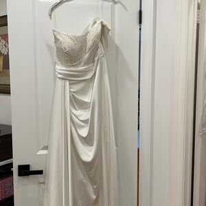 White and beaded bridal dress gown one shoulder